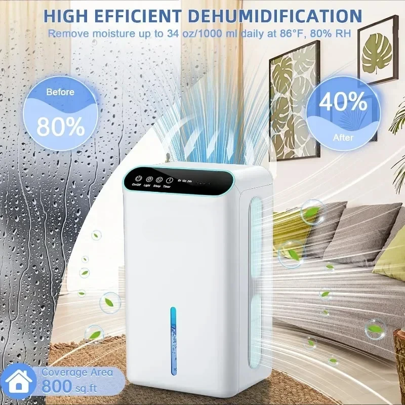 Dehumidifiers for Home, Up to 800 Sq.ft, 86oz Water Tank, Dehumidifiers for Bedroom with Essential Oil Diffuser, 24H Timer