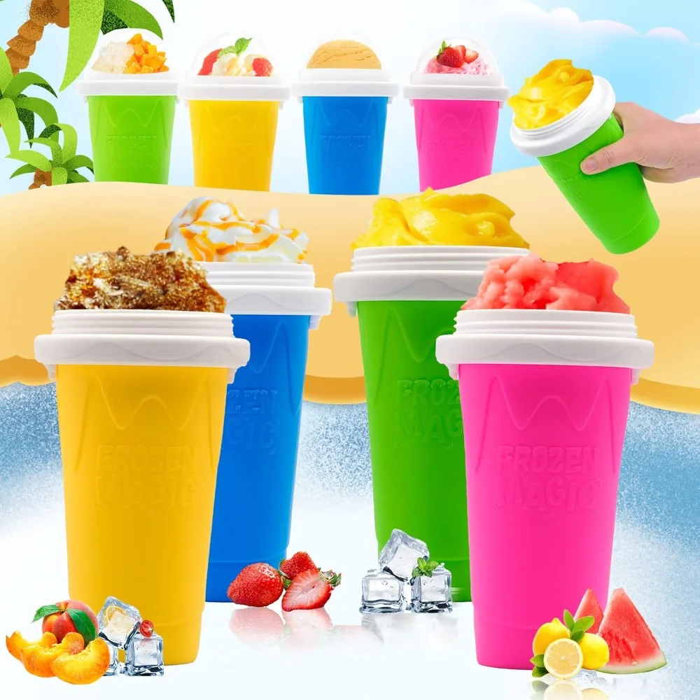 Slushie Maker Cup Magic Quick Frozen Double Layer Cooling Squeeze Cup Homemade Ice Cream Maker DIY It for Children and Family