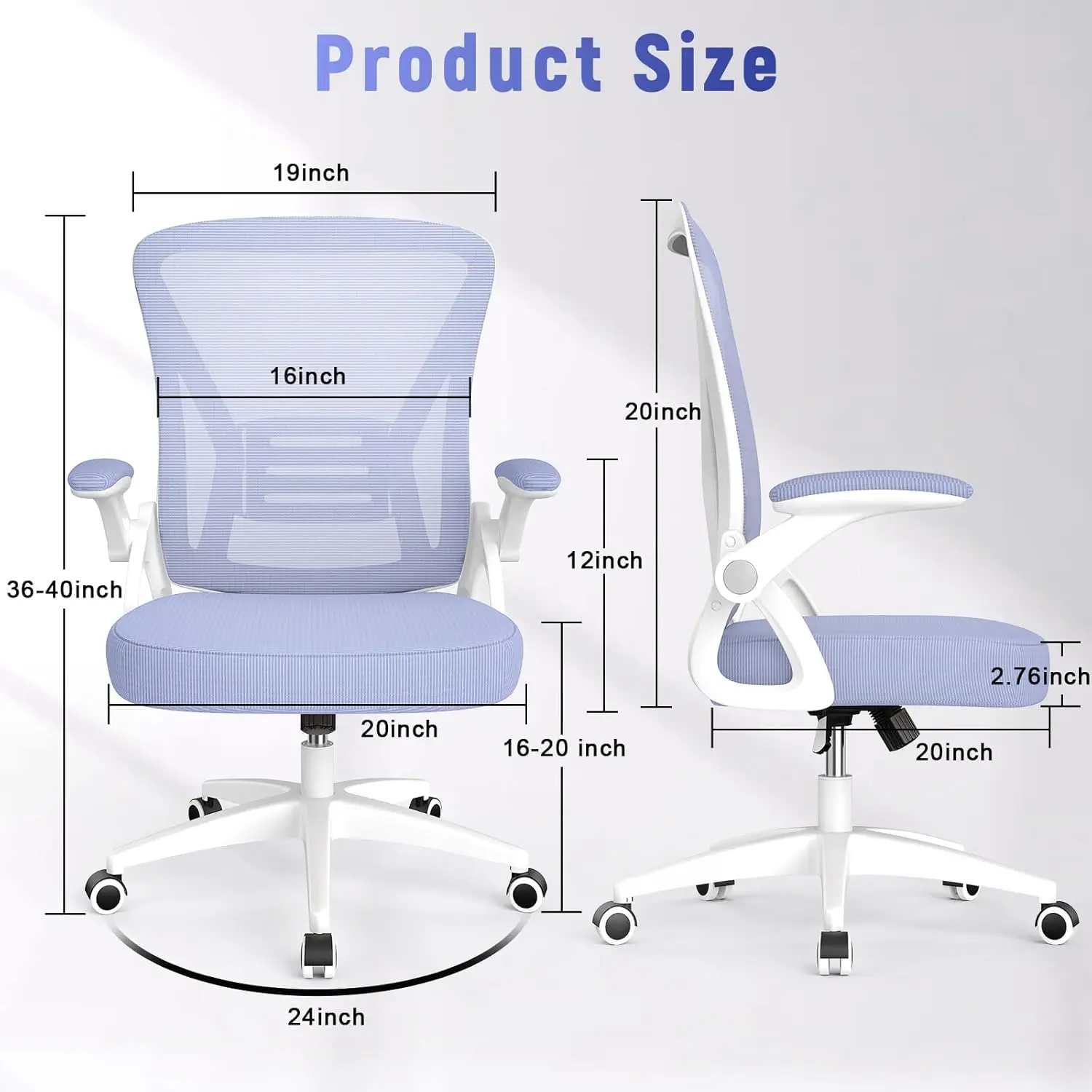 Silla de oficina ergonómica con respaldo medio, silla de escritorio con brazos abatibles de altura ajustable y soporte Lumbar para trabajo de estudio en casa/ligera