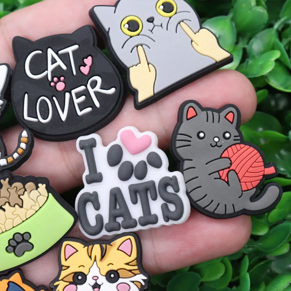 8-18Pcs Cartoon Cat Lover Person Coffee Flower Footprint Paw PVC Shoe Charms Hole Shoes Ornaments Sandals Accessories Kid Gift