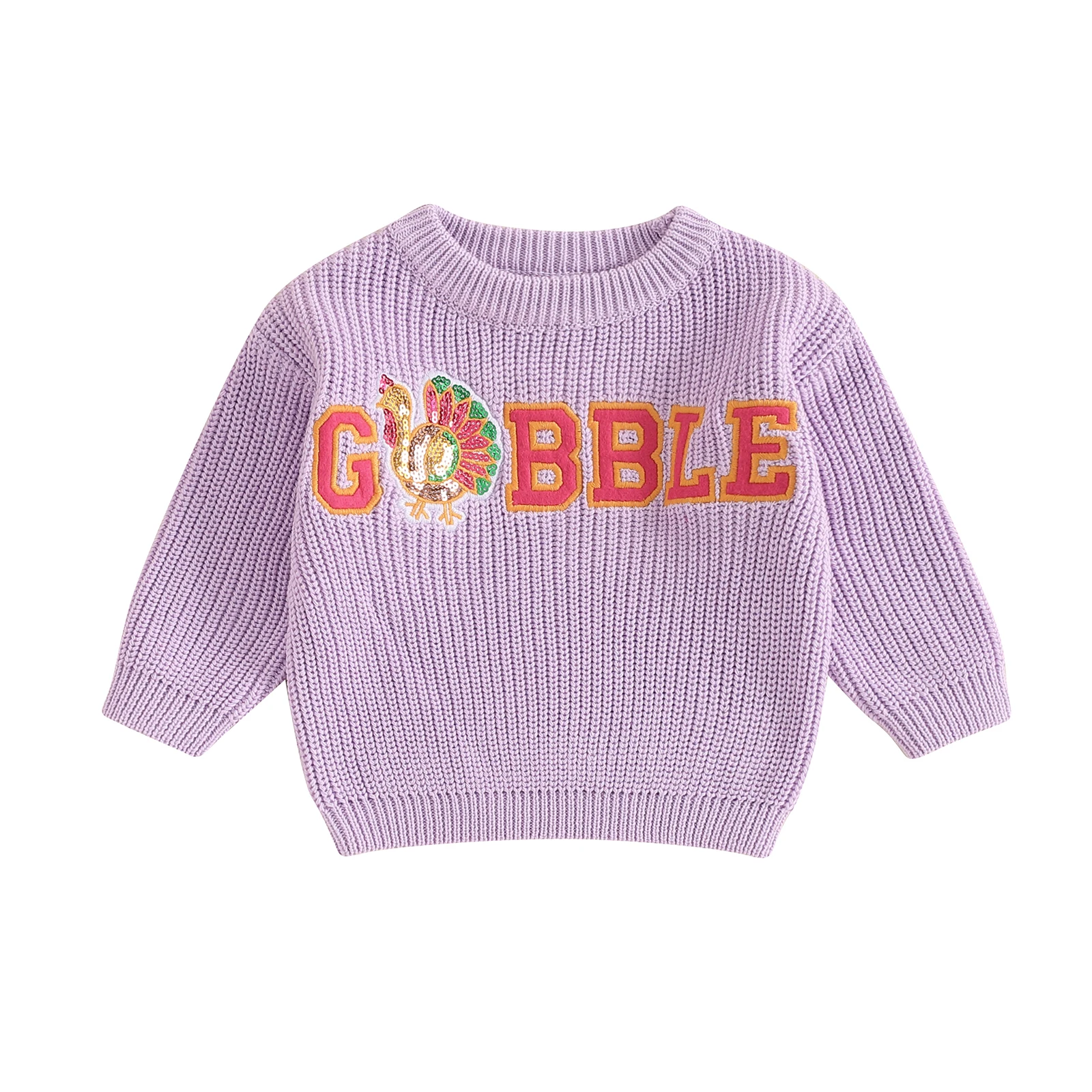 

Baby Girl Sweater Long Sleeve Crew Neck Sequined Turkey Embroidery Letters Winter Warm Knit Pullover Thanksgiving Clothes