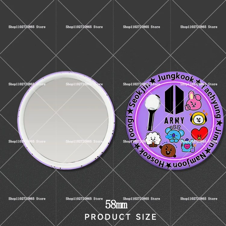 58mm BT21 Cosmetic Decorative Mirror Sweet Pocket Portable Small Circle Mirror Cartoon COOKY TATA RJ Mini Makeup Mirror Gift