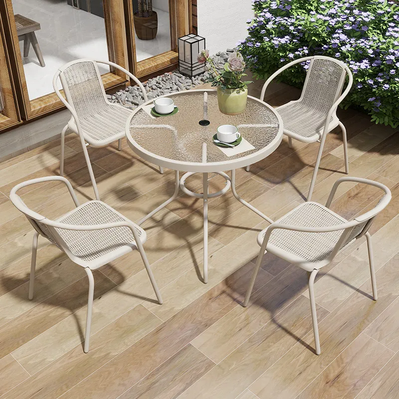 

courtyard open-air table 4chairs set waterproof sunscreen outdoor garden set rattan leisure muebles de jardín patio furniture