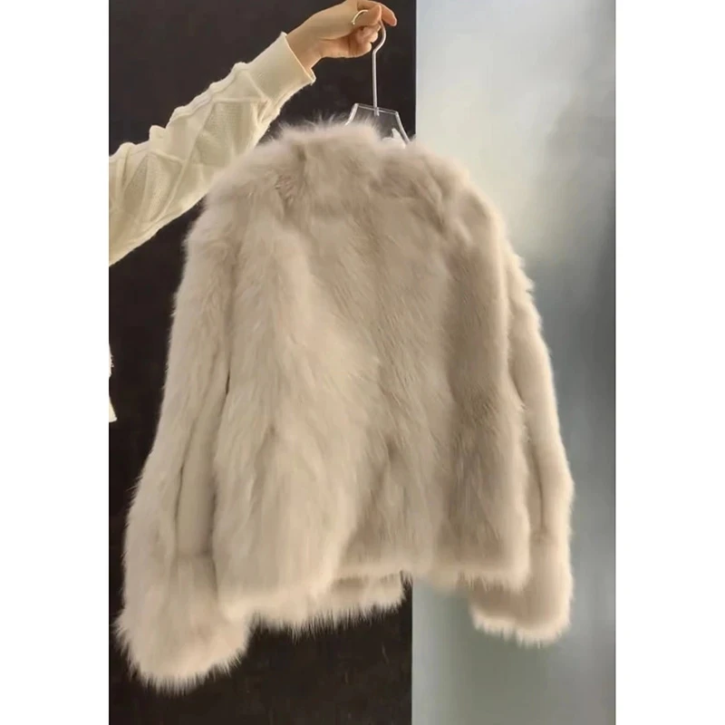 جديد 2025 معطف فرو الثعلب التقليد للنساء معطف فرو غير رسمي على الموضة للنساء شتاء دافئ قصير سترة فرو ملابس خارجية فضفاضة للنساء