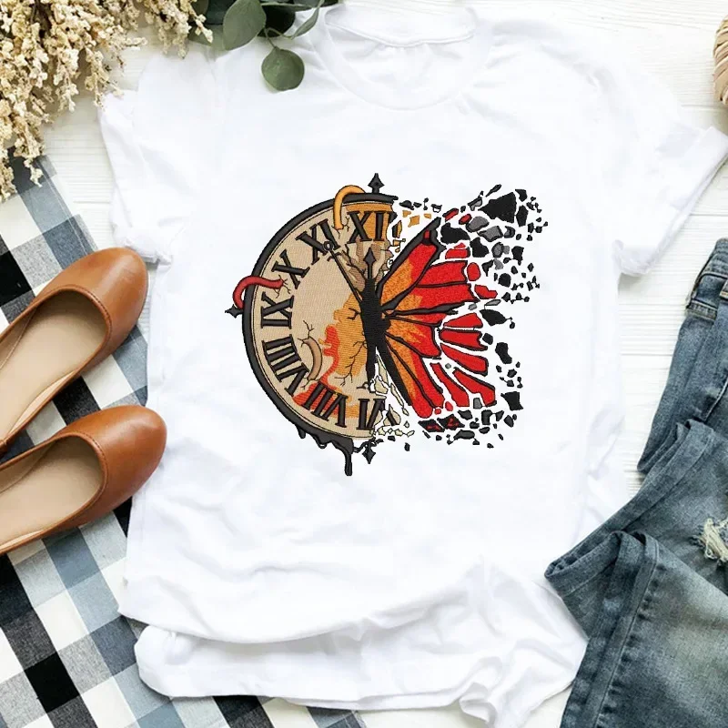 

Flower Watercolor Bee Fashion Casual Printed T-shirt Short Sleeve Women Europe United States Tops Summer polyester fiber fabric
