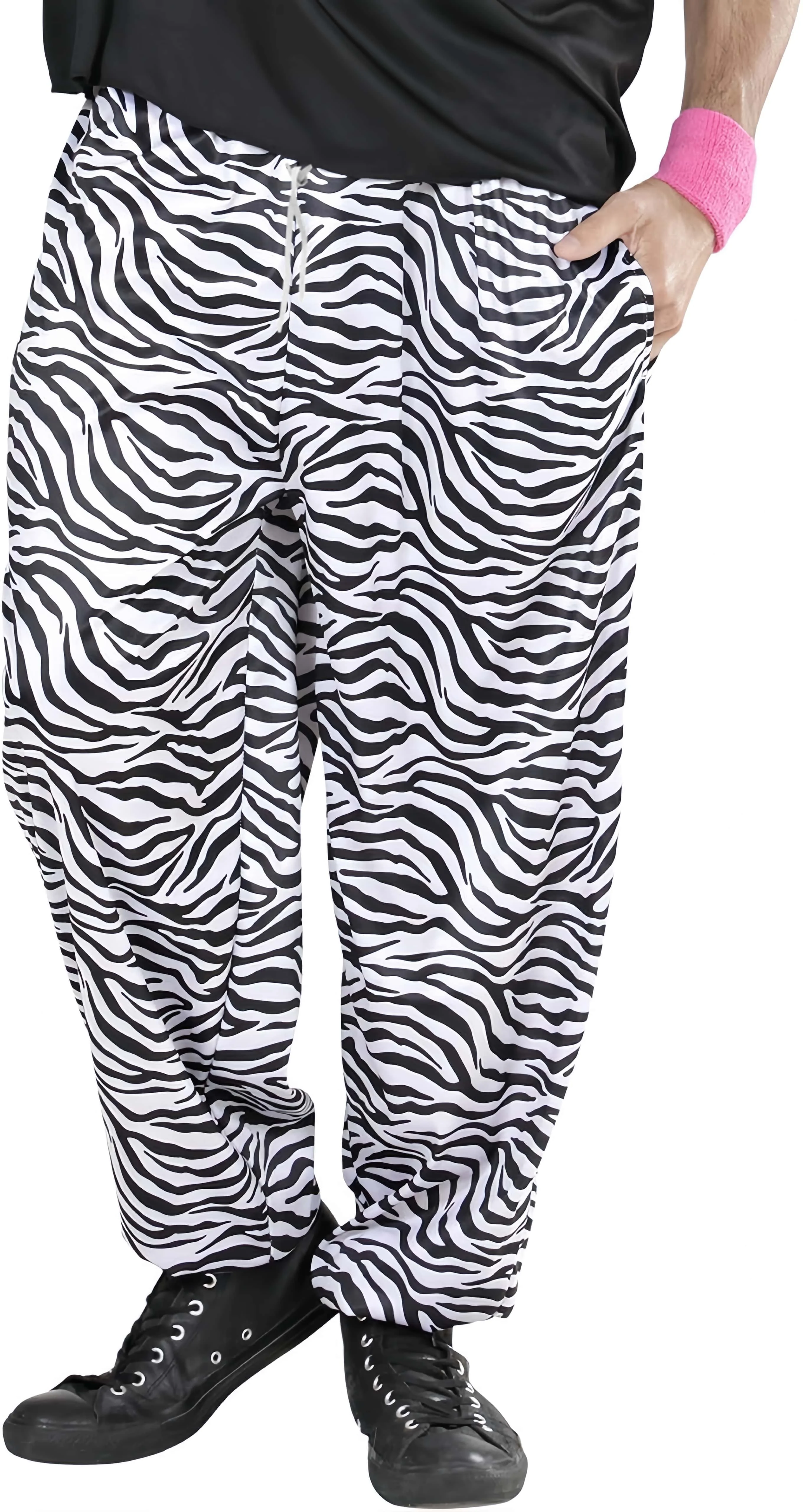 Rosa-weiße, schwarz-weiße Herren-Sporthose mit Zebra-Print und elastischem Bund, Fitness-Training, lässige und vielseitige Jogginghose – Detail 2