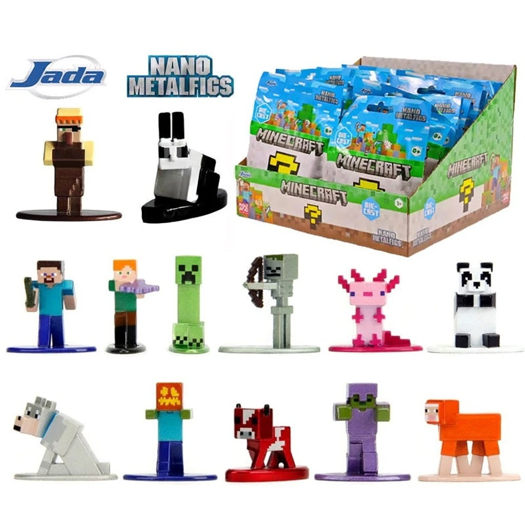 Jada Minecraft Nano Metalfigs Blind Bag, Figura Miniatura 100% de Metal Fundido a Presión, Steve, Creeper, Axolotl, Juguete Misterioso Coleccionable, Regalo