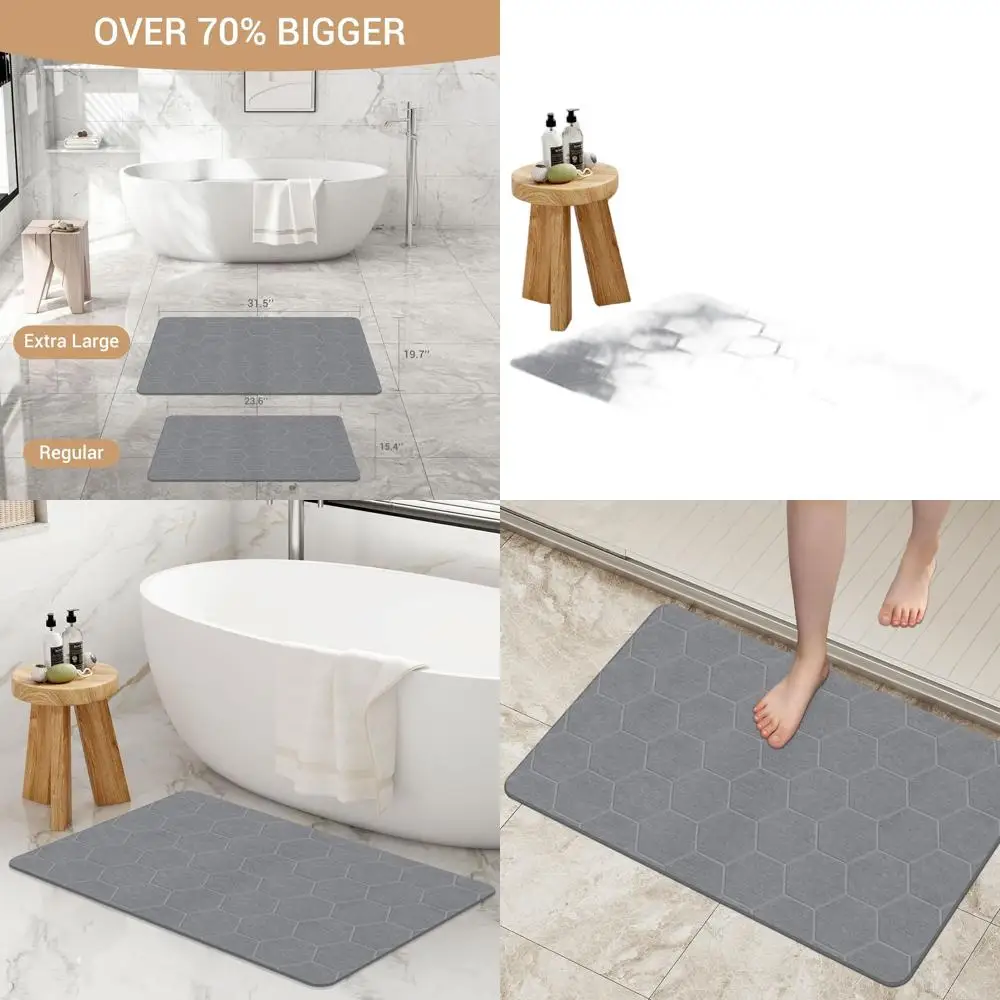 

Huge 32x20 Anti-Slip Diatomaceous Earth Bath Mat, Ultra Absorbent and Fast Drying for Bathroom/Kitchen, Effortless to Clean