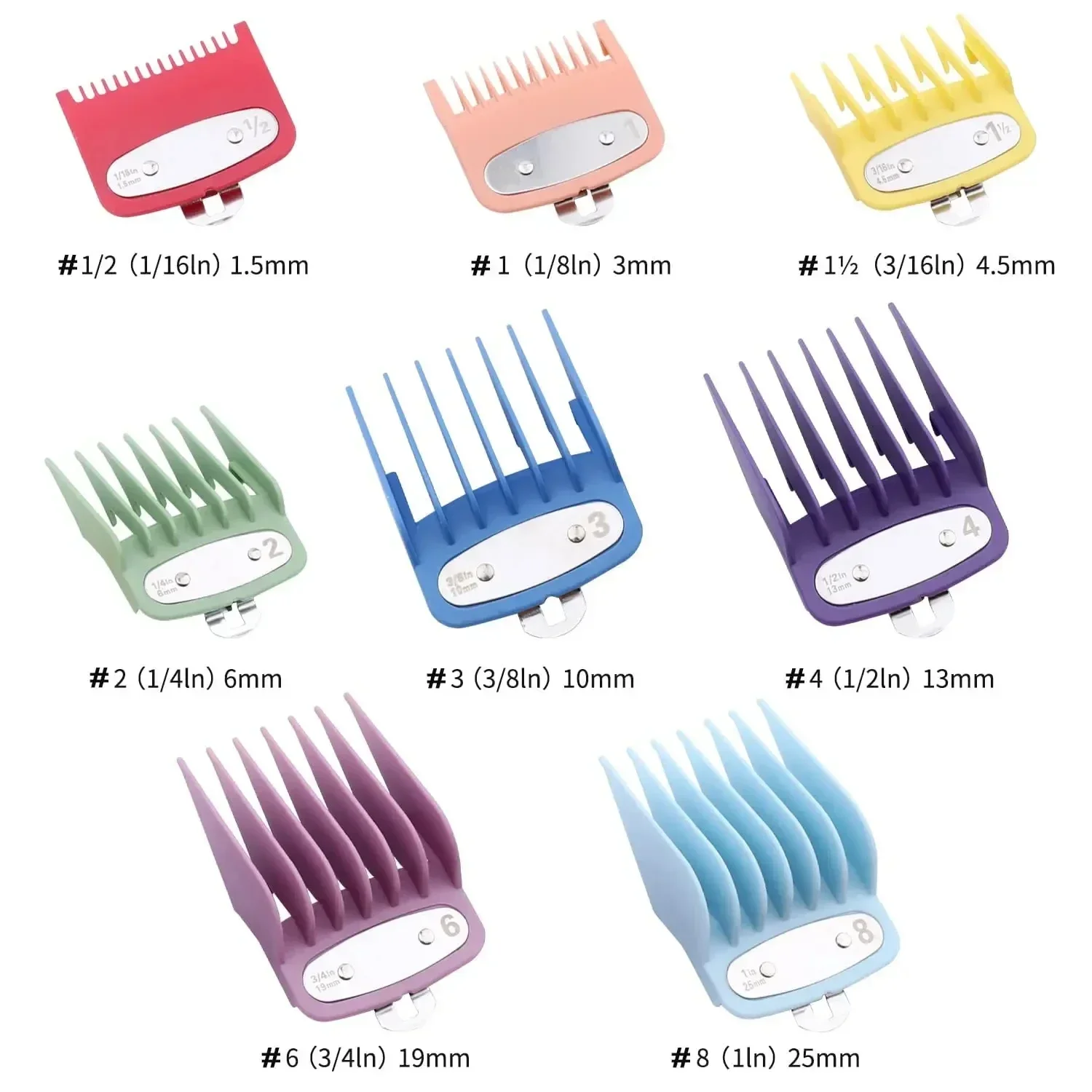 8pcs Clipper Guards Cutting Combs with Metal Clip Compatible with Most Wahl Hair Clippers -From 1/16” to 1inch