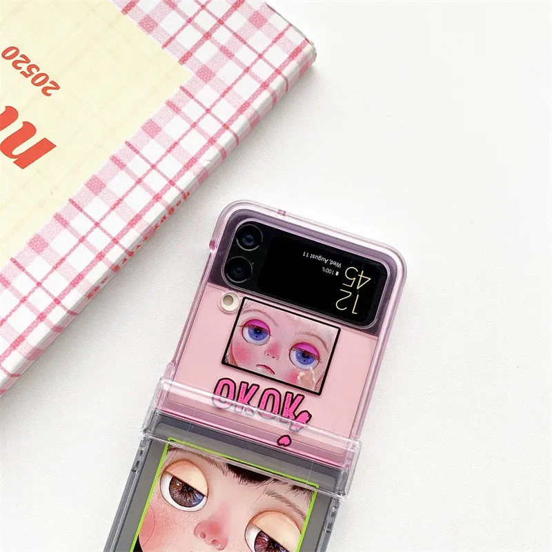삼성 갤럭시 Z 플립 6 5 4 3 용 귀여운 소녀 휴대폰 케이스, 보호 후면 커버, ZFlip4 ZFlip5 ZFlip6 케이스 쉘