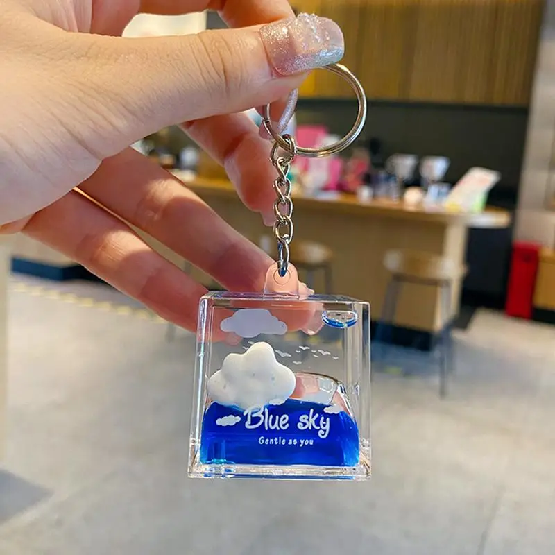 Cute Liquid Keychain Acrylic Square Floating Liquid Clouds Key Ring Keychain Toys Backpack Accessory For Girls Women Hang