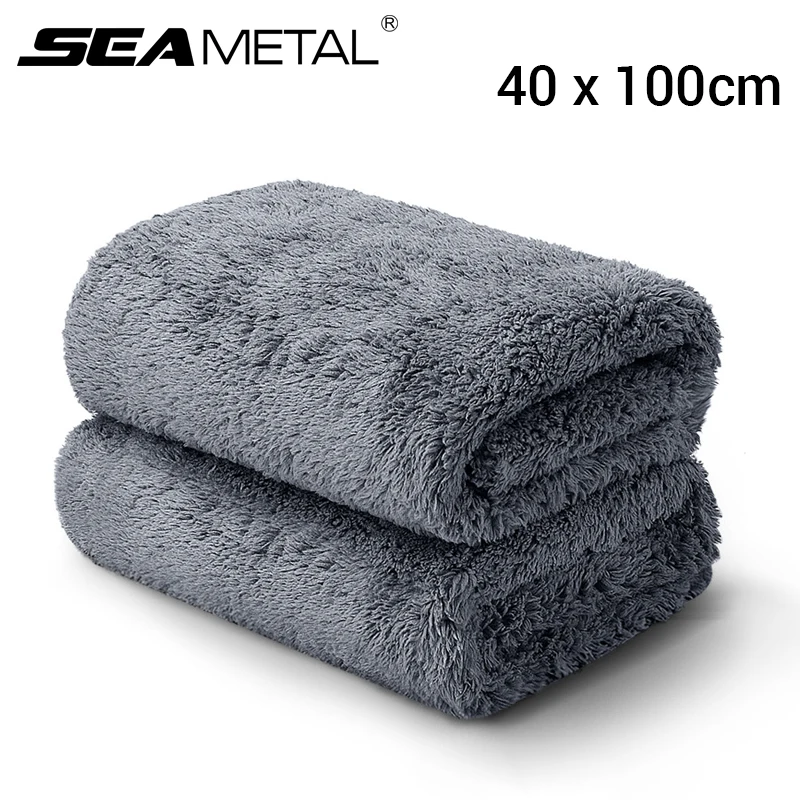 SEAMETAL 40X100CM Ręcznik do mycia samochodu Coral Velvet Mikrofibra Czysta ściereczka Bez obszycia Zagęszczone Miękkie Ręczniki do mycia samochodu o wysokiej chłonności