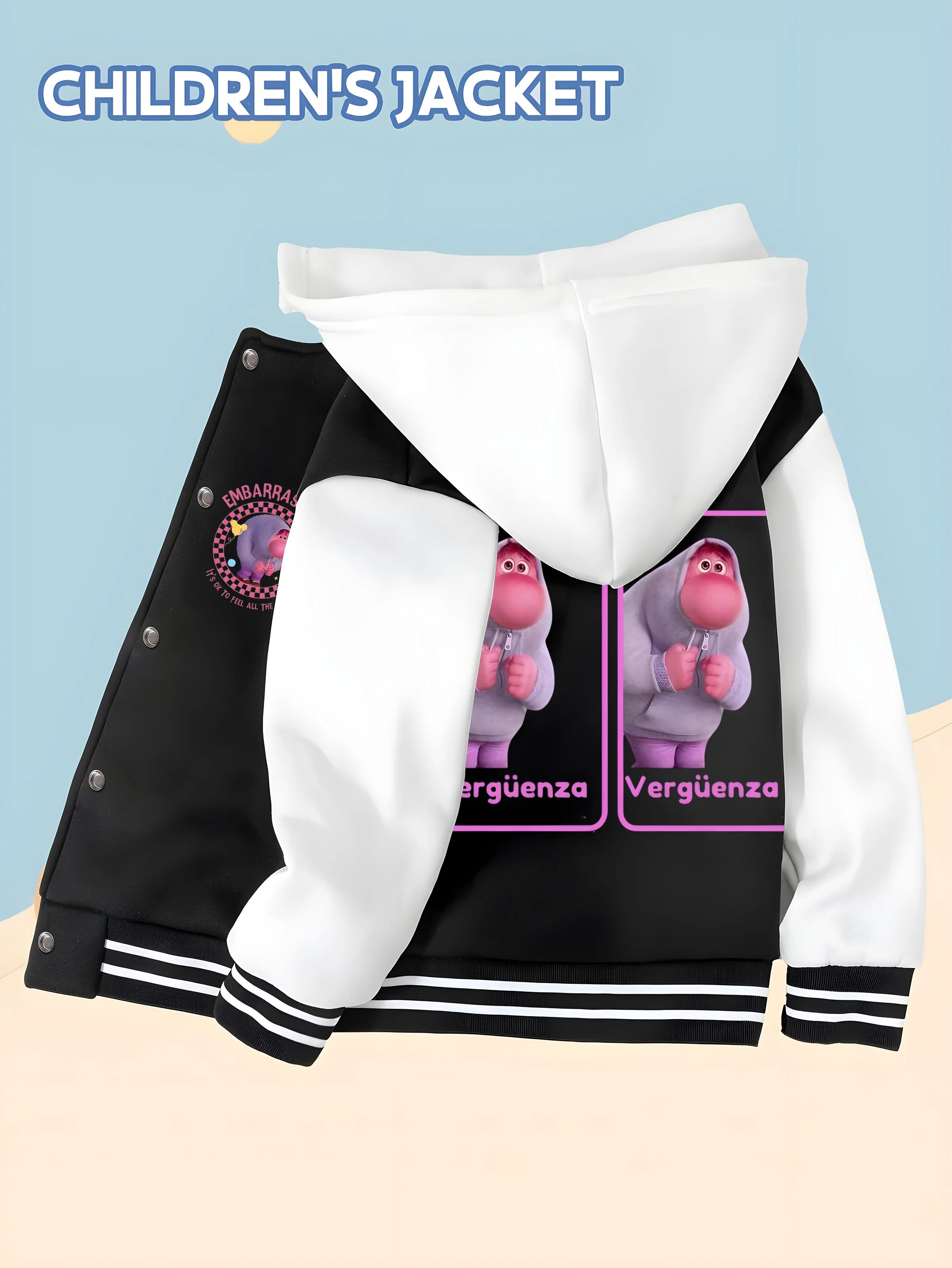 

MINISO Disney collaboration cute kids baseball jacket - pink funny pattern, soft fabric + fun design, casual and versatile
