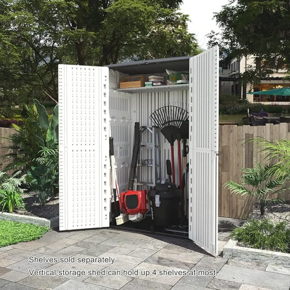 Storage Shed Waterproof, Resin Vertical Storages Cabinet, Versatile To Store Patio Furniture, Garden Tools, Storage Shed