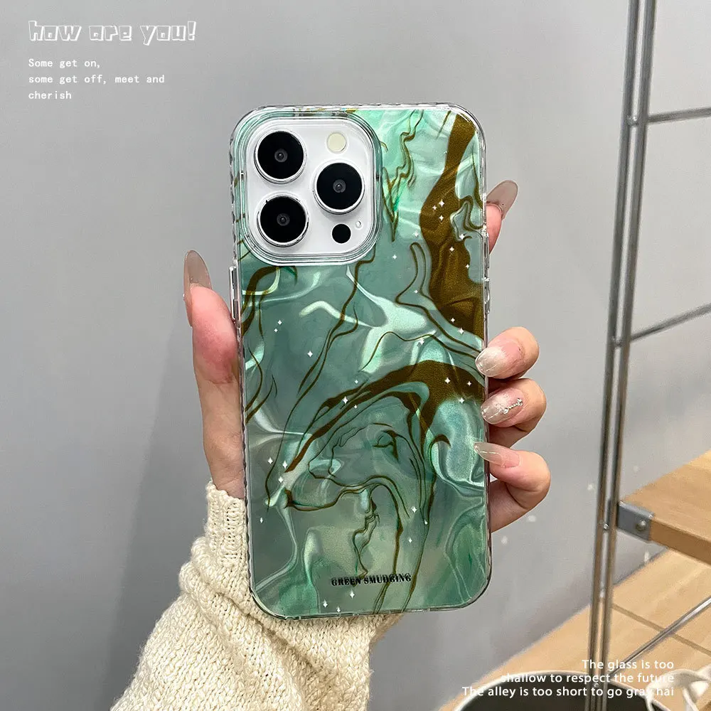 Laser Wrinkle Water Ripple Phone Case for iPhone12/13/14/15/16 (Pro/Max/Plus) Apple 17 AIR Women's Shockproof Protective Cover