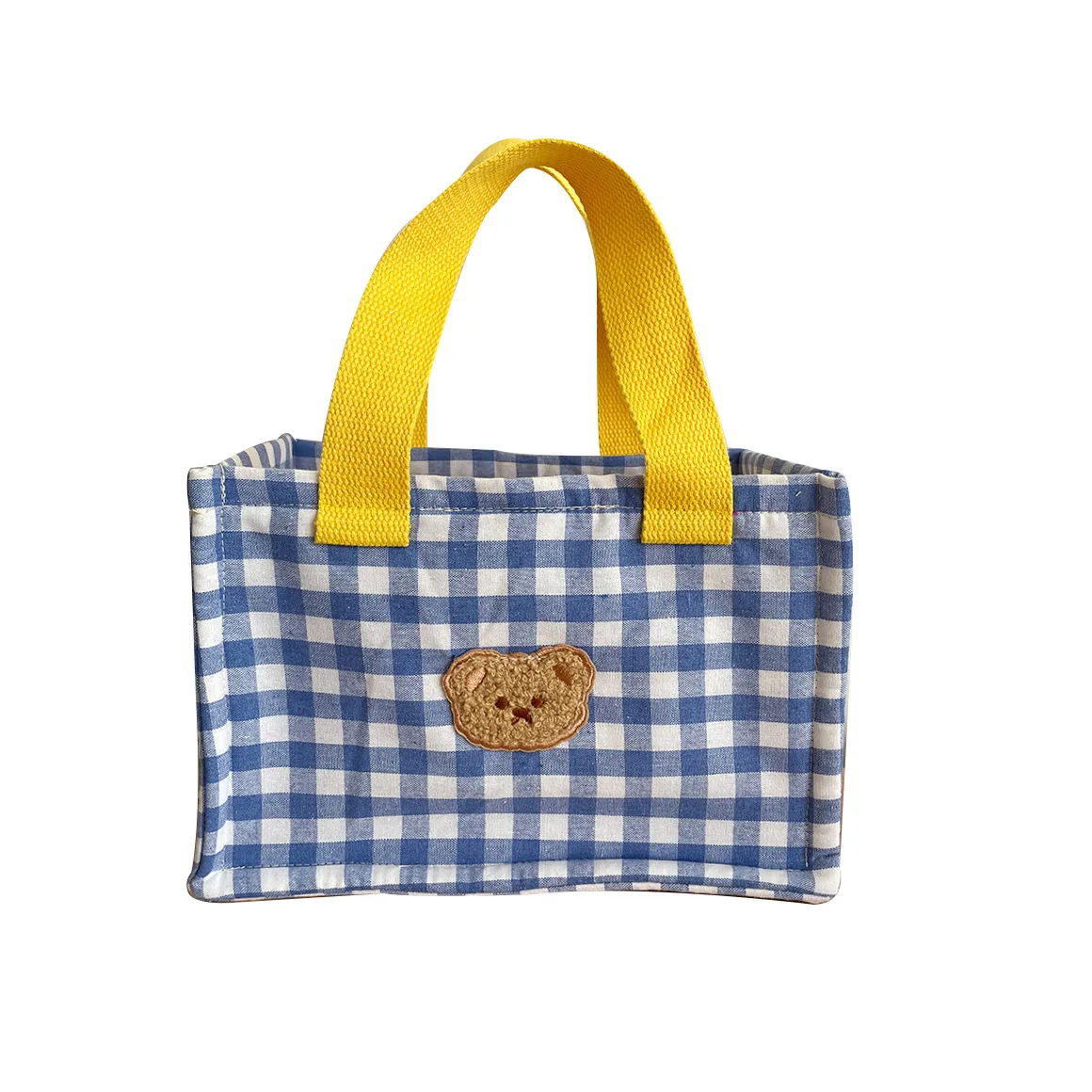 1 Piece Cute Lunch Bag for Girl Cartoon Bear Colorful Checkered Food Bag for Kids Sweet Portable Thicken Snack Storage Bag