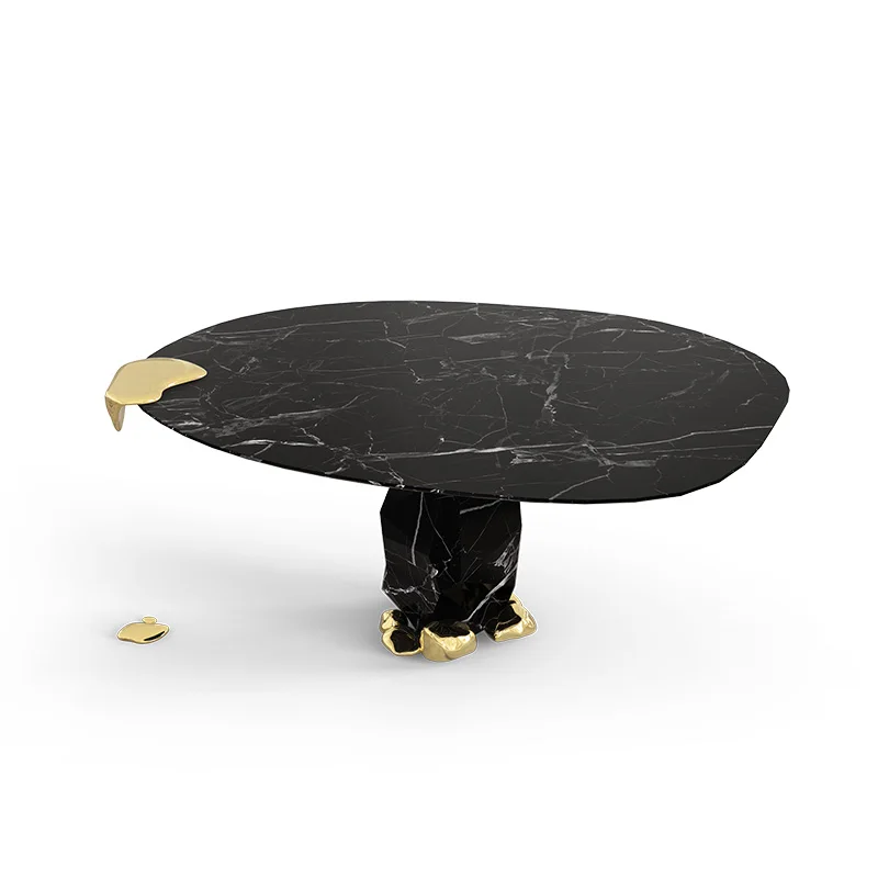 *High End Art Luxury Furniture Round 4 Seater Boca Marble Modern Dining Table Set for Villa Home Hotel with Gold Brass