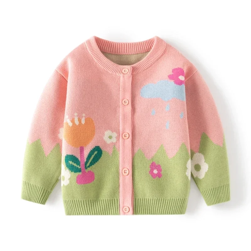 Abrigo de punto para niño, cárdigan cálido a la moda para niña, suéter de punto, Top de flores, ropa gruesa para primavera y otoño 2023