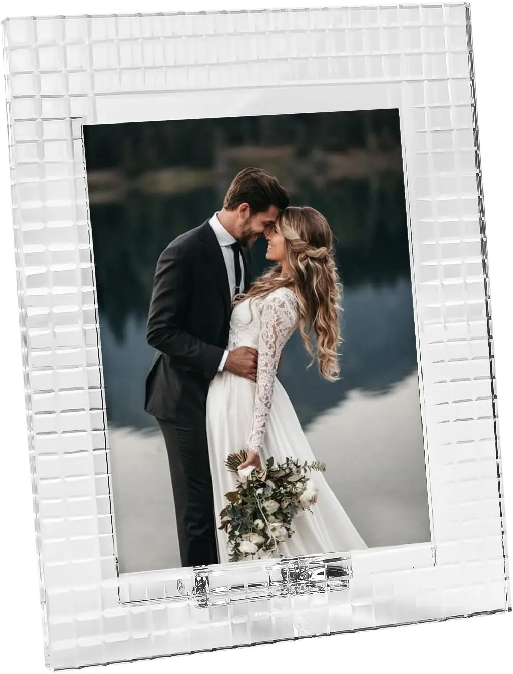 

Crystal Wedding Frame 5x7Inch of Keepsake Photo Frames, Crystal Picture Frames with Embossed Design, Tabletop Display Decor