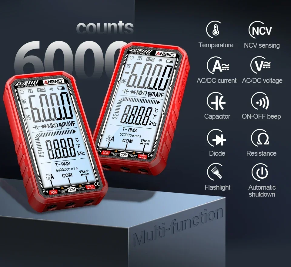 ANENG 620C/621A Digitales Multimeter AC/DC Spannungs- und Strommessgerät 6000 Anzeigen NCV Temperatur Kapazität Widerstand Frequenz ﻿ – Detail 3