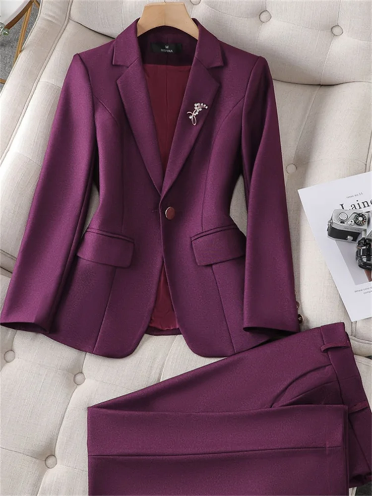 Slanke 2-delige sets Kantoorkleding Damesmode Kraagvorm Enkele knop Blazers Casual potloodbroek Past JJ1077