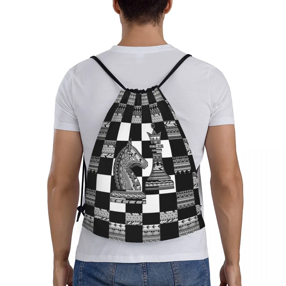 Chess Knight And Queen Drawstring Backpack Bags Men Lightweight Board Game Chessboard Gym Sports Sackpack Sacks for Training