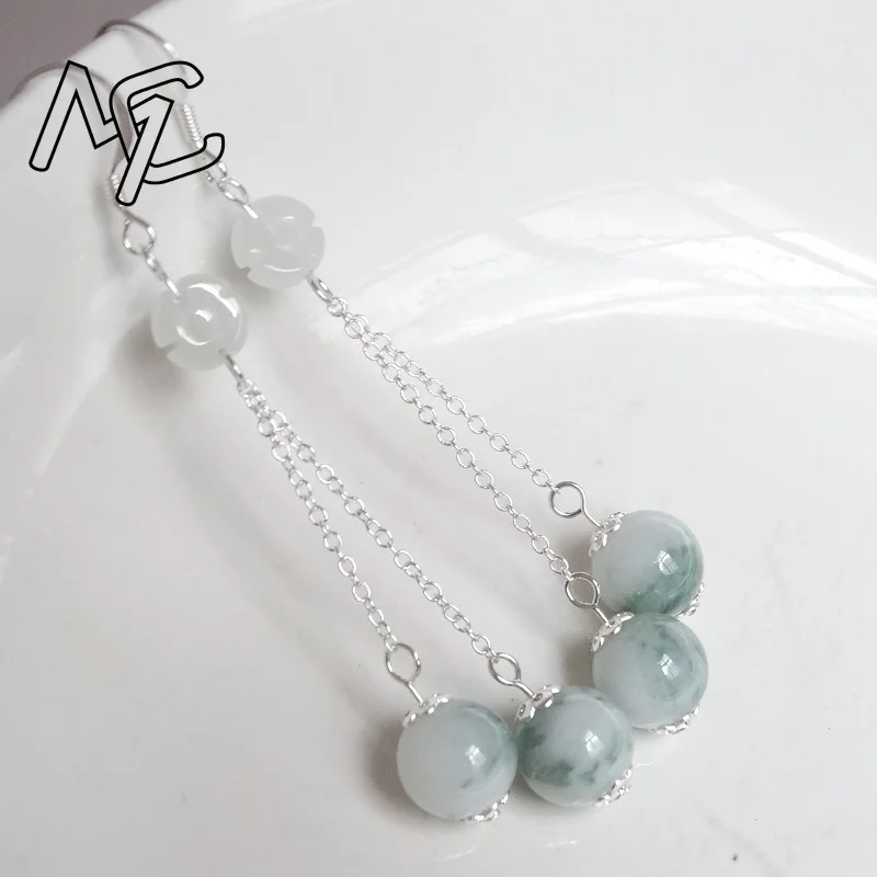 925 Silver Natural Emerald Floating Flowers 10mm Beads Earrings Original DIY By Hand Accessories Women Jewelry Amulet Gifts