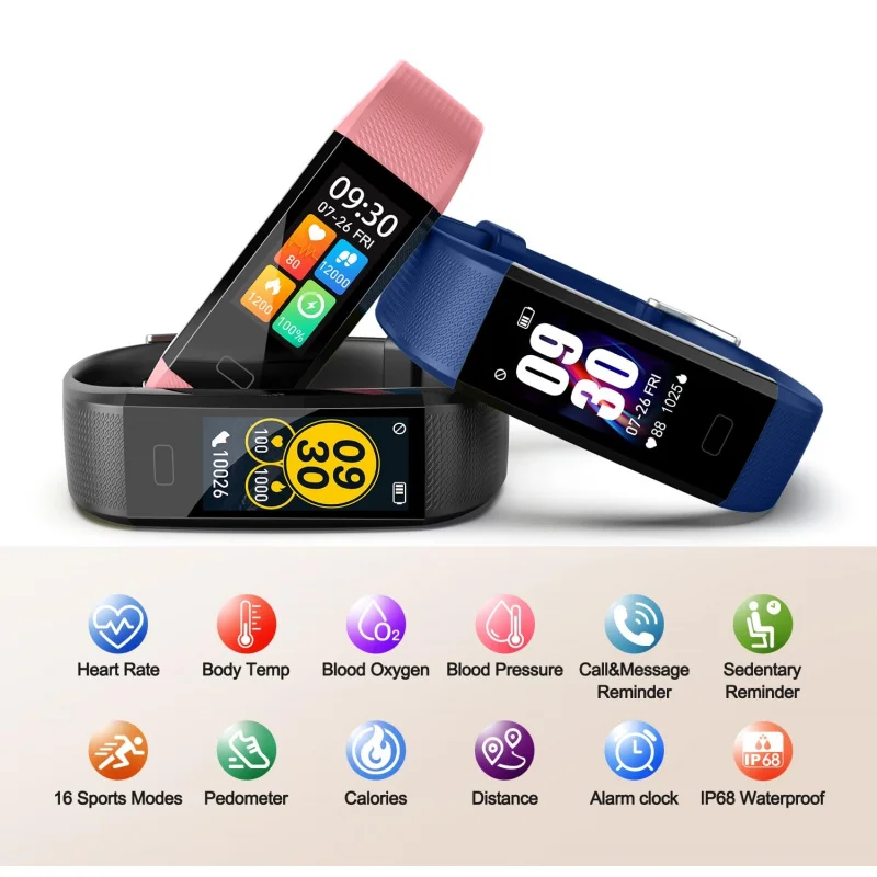 Pulseira Inteligente S5 para Monitoramento de Frequência Cardíaca e Pressão Arterial, Relógio à Prova d'Água IP68, Pedômetro para Homens e Mulheres
