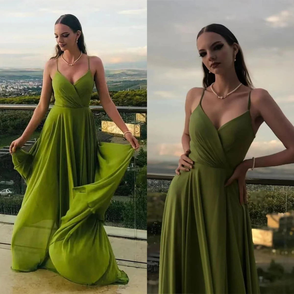 

Glamorous Formal Evening Dresses Designer Modern Style Elegantly Spaghetti Strap Chiffon Floor-Length Dress Custom Made