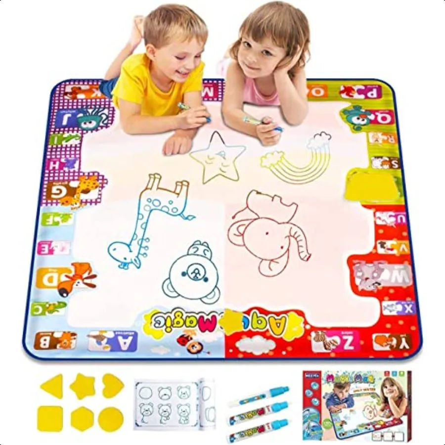 

KIZZYEA Toys for 2 3 4 5 Years Old Boys Girls Water Doodle Mat for Large Coloring Painting Writing Mat with Neon Colors Educati
