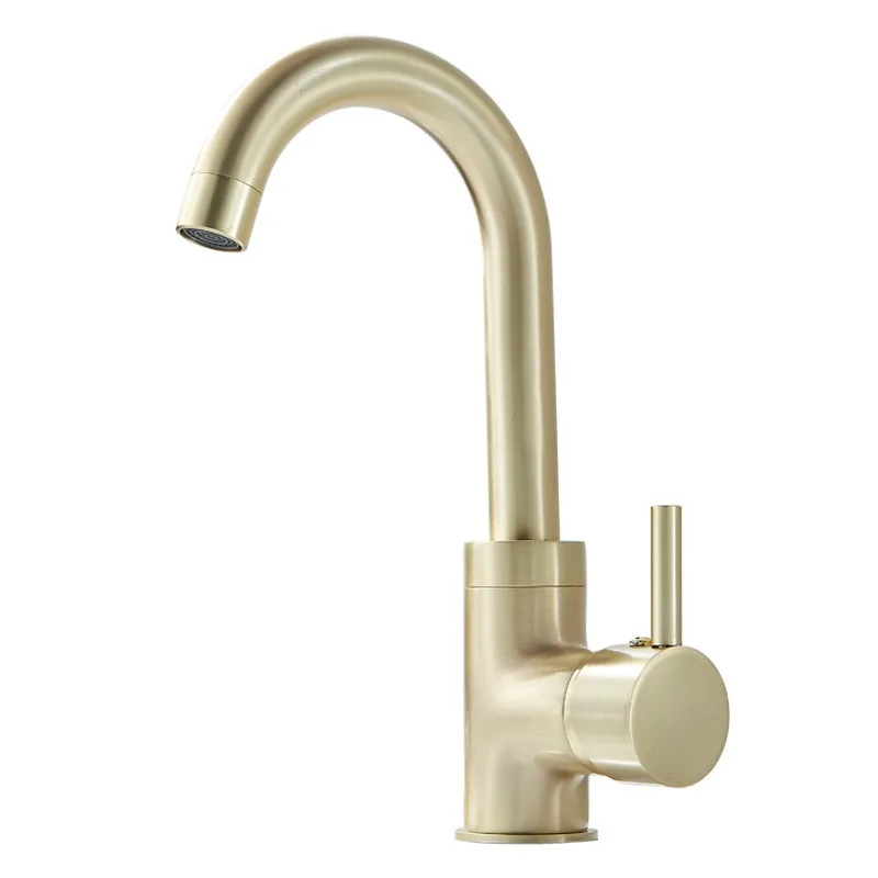 Brushed Gold Basin Faucet, Washbasin, Sink, Bathroom, Retro Single Hole Hot and Cold Dual Control Faucet for Home Use