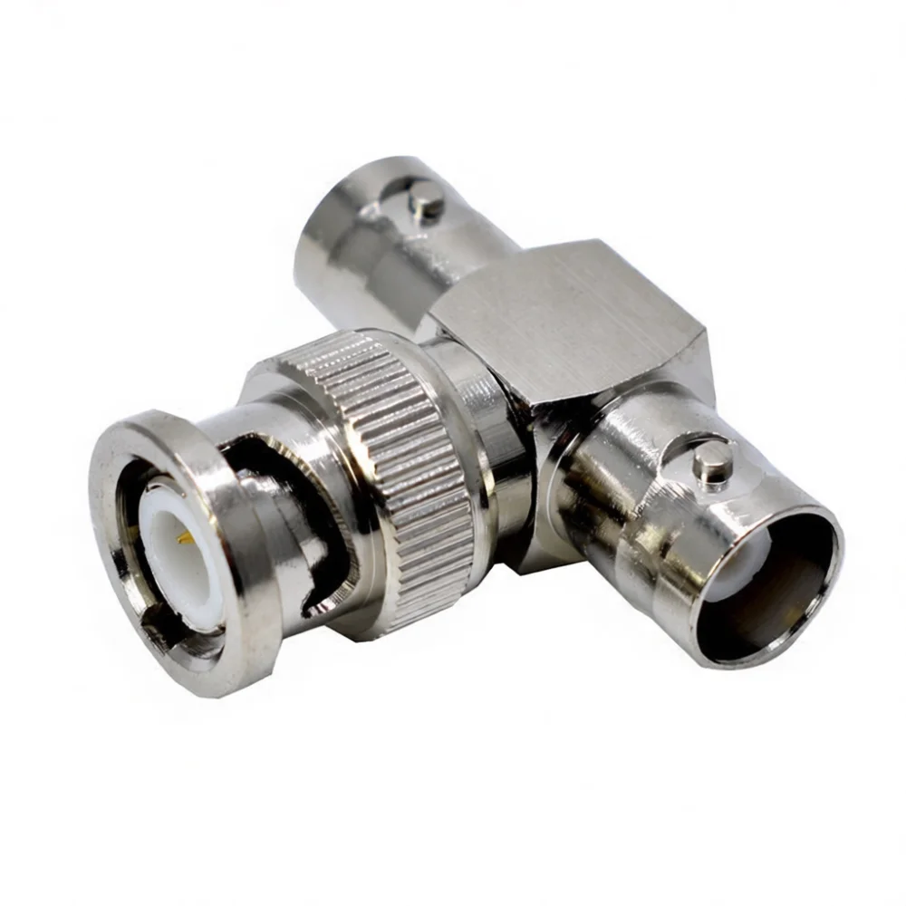 Professional BNC T Connector Male To Double Female Splitter Copper Adapter For Surveillance Video Distribution Cable Networking