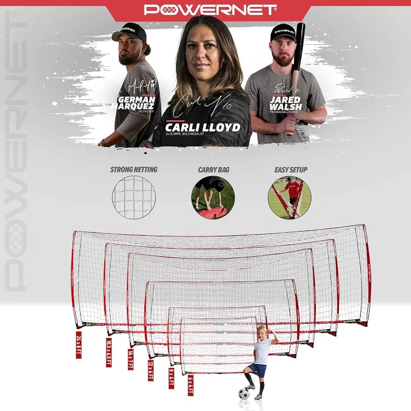 Portable soccer goal with foldable metal base, quick installation, ultra-portable, full-size framed soccer goal