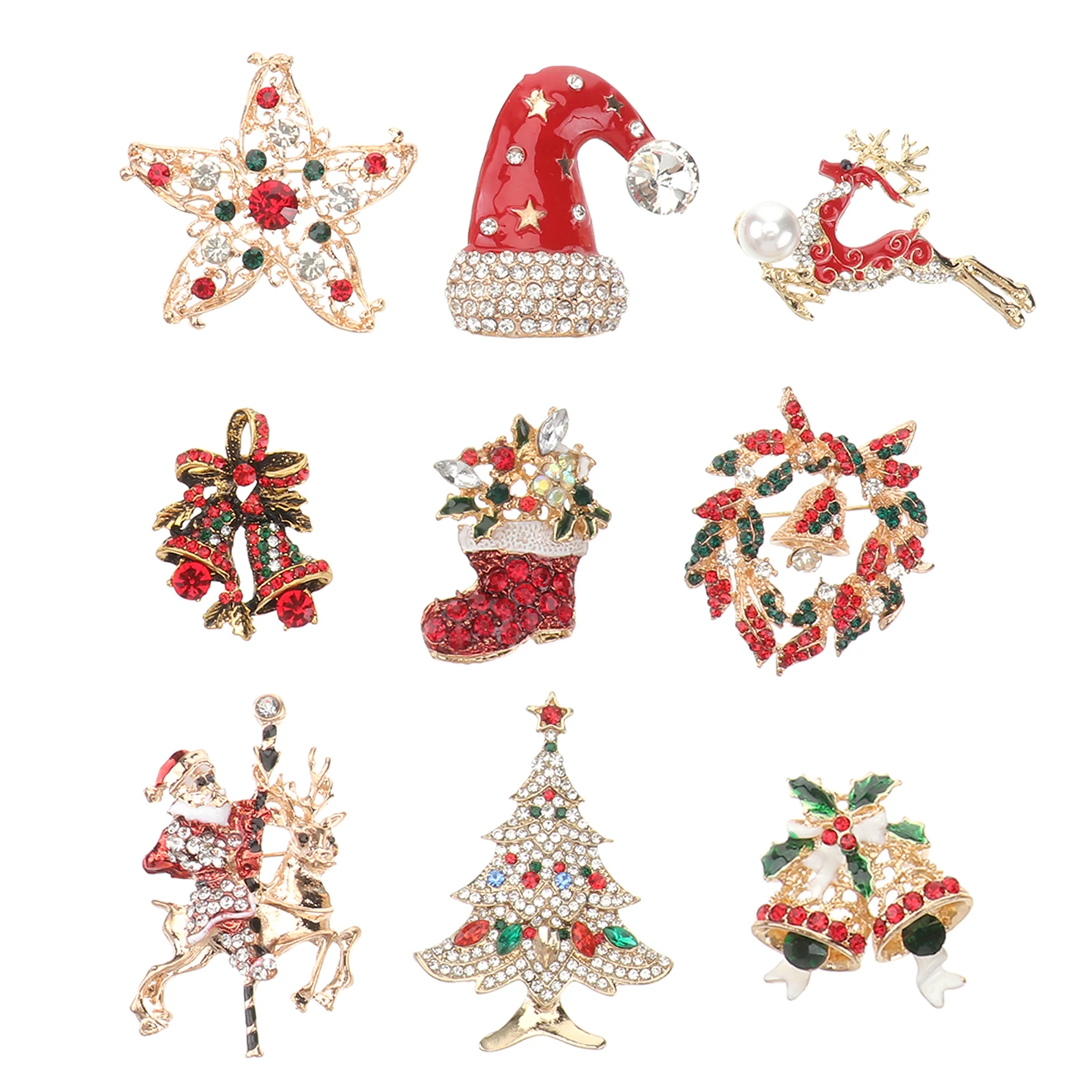 

9Pcs Delicate Christmas Brooches Unique Costume Accessory Crystal Rhinestone Jewelry For Women Girls