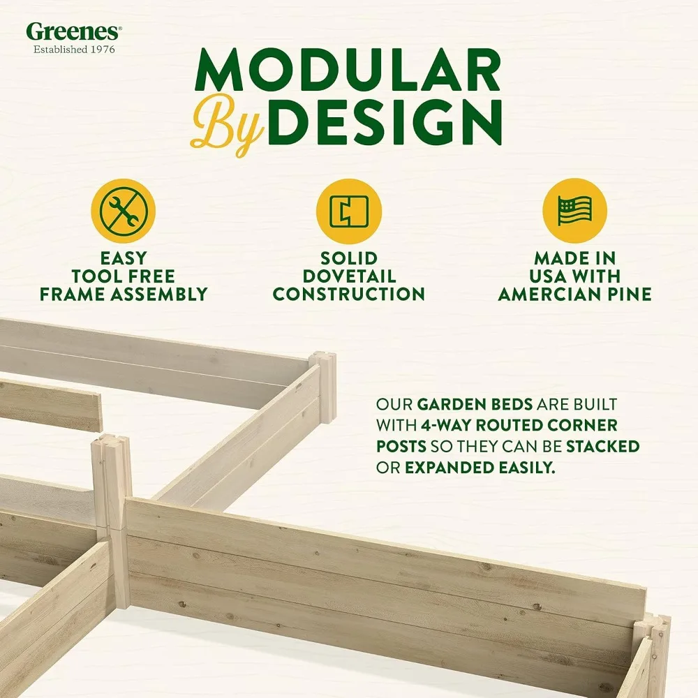 Fence Original Pine Raised Garden Bed, 4' x 8' x 10.5" - Made in USA with Light Brown