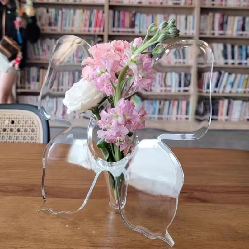 Modern Minimalist Acrylic Butterfly Vase Desktop Decoration Flower Hydroponic Planter Transparent Bedroom Living Ornament