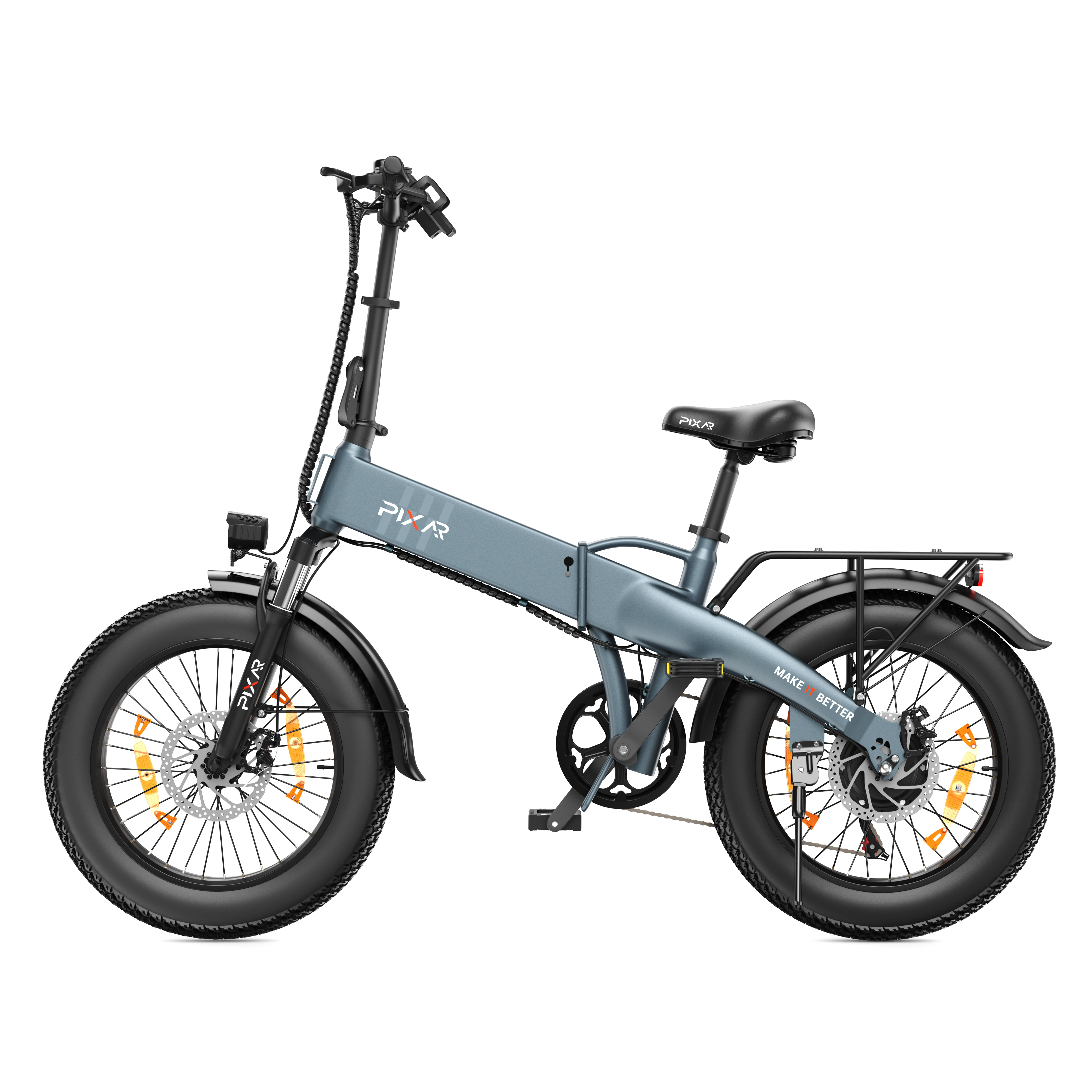 PIXAR F2 Vélo électrique pliable 20 pouces Moteur 250W Batterie 48V 15Ah Pneus larges 20 × 4.0 7 vitesses Freins à disque LCD Porte-bagages
