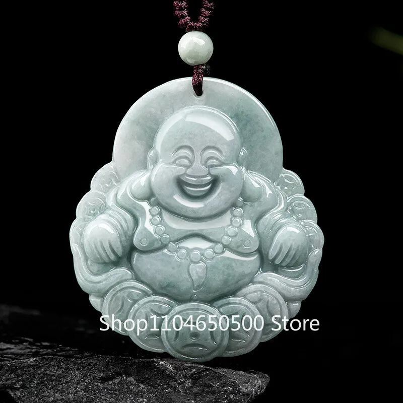 

Natural A-Grade Jade Money Laughing Buddha Men's and Women's Jade Pendant