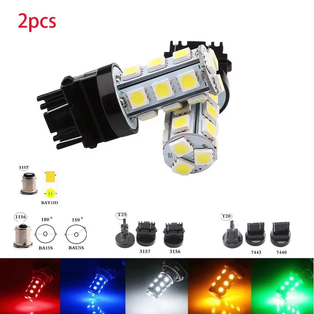 

2pcs 3157 P27/7W T25 T-25 DC12V 18 SMD 5050 LED Bulb Car Reverse Turn Signal Brake Tail Lamp Light 3156 1156 1157 7740 7743 Car