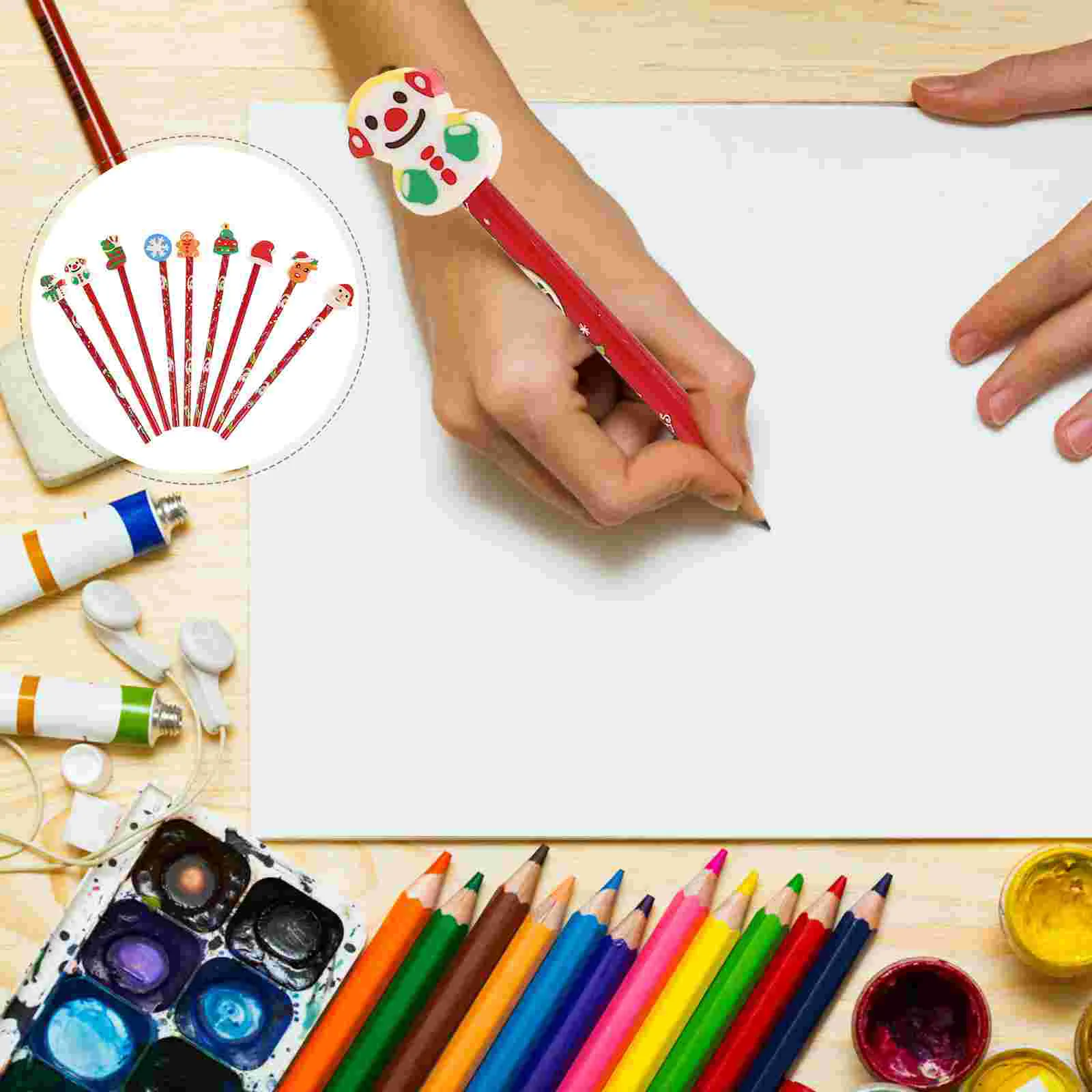 

36 Pcs Stackable Christmas Pencil Student Erasers for Kids Tops Wooden Portable Pencils