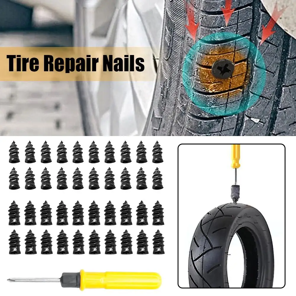 41Pcs Tubeless Tire Repair Rubber Nails Set Vacuum Tire Repair Kit With Screwdriver Quick Screw Nails For Car Motorcycle
