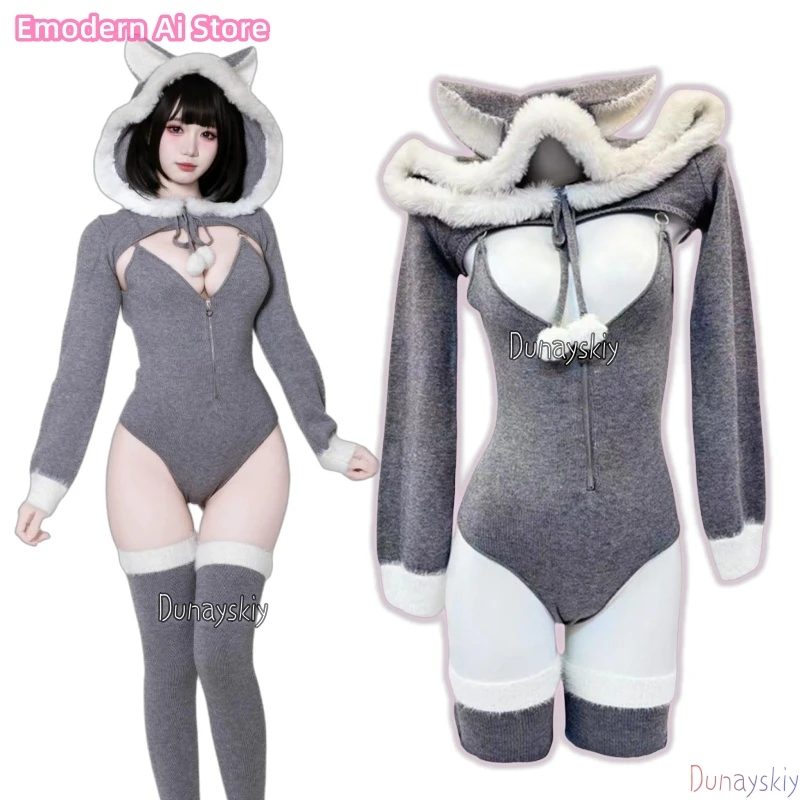 

Оригинальный серый вязаный большой плохой волк, элитный косплей, частная фотография с носками, Хэллоуин, Рождество, карнавал, вечеринка