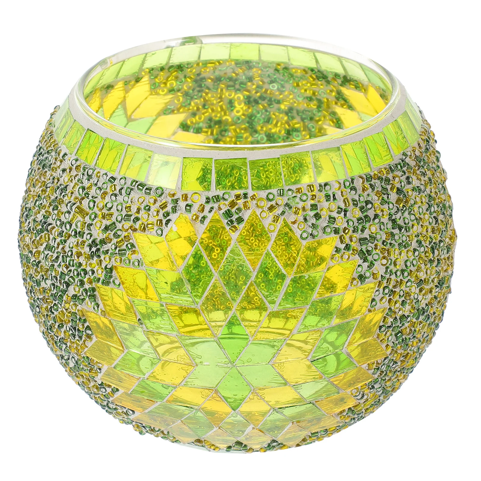 

European Style Glass Holder Green Handmade Artwork with Colorful Fragments for Home Office Decor Tea Light Holder