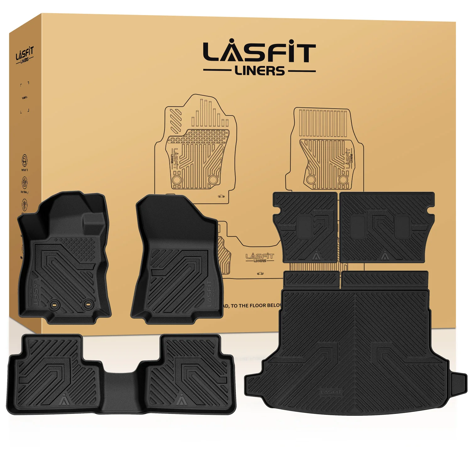 

Напольные коврики LASFIT, коврики для спинки сиденья и грузовой коврик для Subaru Forester 2025 (не подходит для гибрида и дикой природы), напольная подкладка из ТПЭ для всех погодов