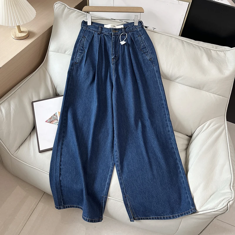 

High Waist Cotton Wide Leg Jeans Loose Fit Women's Denim Pants Straight Cut Conceal Flaws Autumn Collection Fashionable Ladies