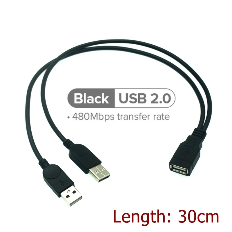 30CM USB 3.0 A męski na USB żeńskie 2 podwójna USB 2.0 zasilacz USB żeńskie przedłużacz splittera HUB ładowanie do drukarek