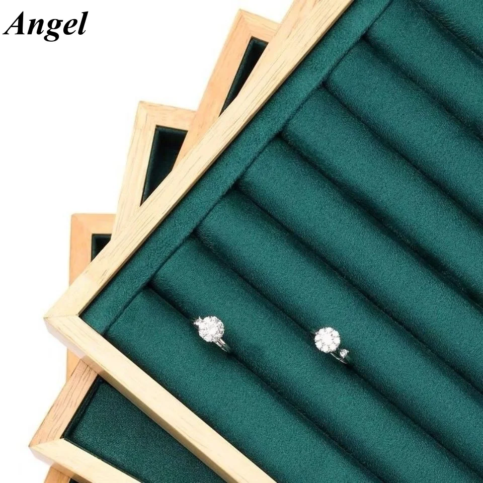 Bamboo Wood Stackable Jewelry Organizer Tray with Soft Pads Necklace Pendant Display Plate for Home Display & Retail Store