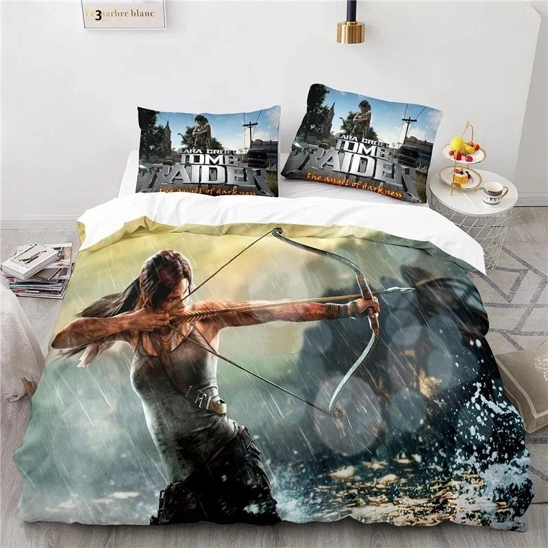 3D Printing Game Tomb Raider 2_3pcs Bedding Set Boys Girls Twin Queen Size Duvet Cover Pillowcase Bed Kids Adult Home Textiles