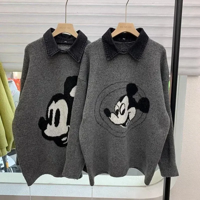 Disney Mickey Winter Knitted Sweater Women\'s Warm Fleece Comfortable Women\'s Pajamas Silk Pajamas Women\'s Casual Loungewear Top