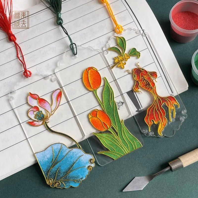 

12x5cmdiy оригинальная перегородчатая прозрачная закладка Lotus Cloisonne эмаль Diy материал упаковка для взрослых и студентов подарок ручной работы